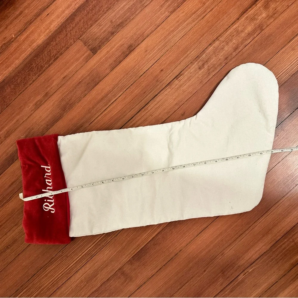 Pottery Barn Richard Ivory Red Velvet Large Stocking